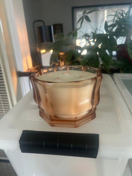 Large pink glass candle