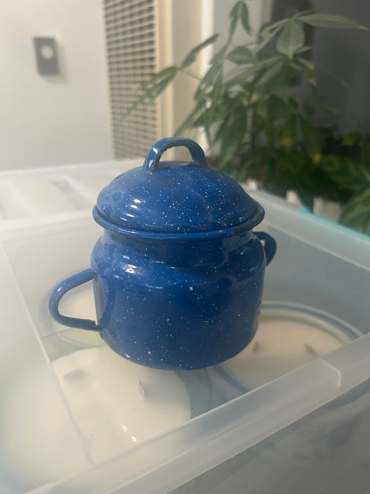 Blue enamel candle
